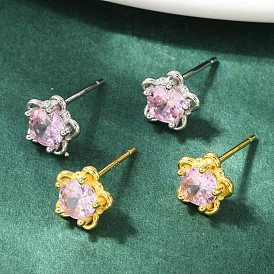 S925 серьги-гвоздики из стерлингового серебра с кубическим цирконием, цветок