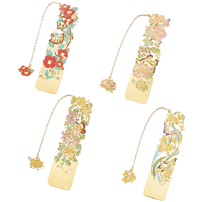 4 шт. 4 стили латунные и железные эмалевые закладки с цепочкой, для читателей-любителей книг, цветок