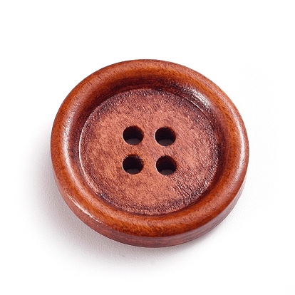 Natural Wooden Buttons, Dyed, 4 Hole, Flat Round