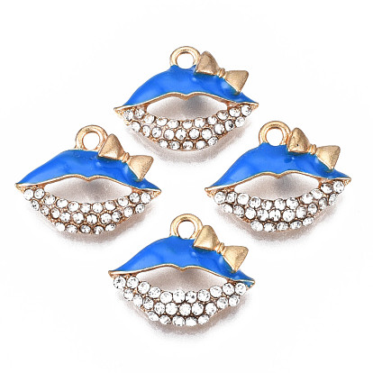 Rack Plating Alloy Enamel Pendants, with Crystal Rhinestone, Cadmium Free & Nickel Free & Lead Free, Lip