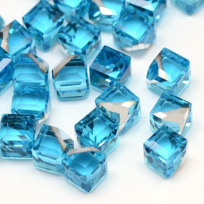 Pas de verre cube à facettes trou cabochons pour boucles d'oreille faisant, avec de l'argent plaqué bas, 6x6x6mm