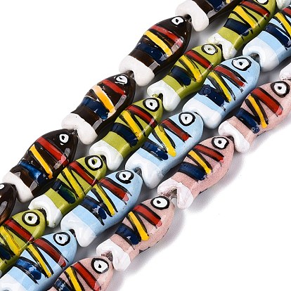 Handmade Porcelain Beads, Hand Painted, Famille Rose Porcelain, Fish with Stripe