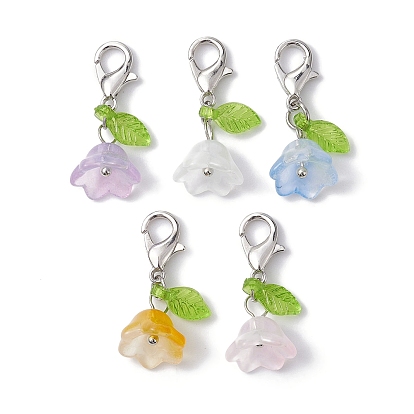 5Pcs Flower & Leaf Acrylic Pendant Decorations, with Alloy Lobster Claw Clasps