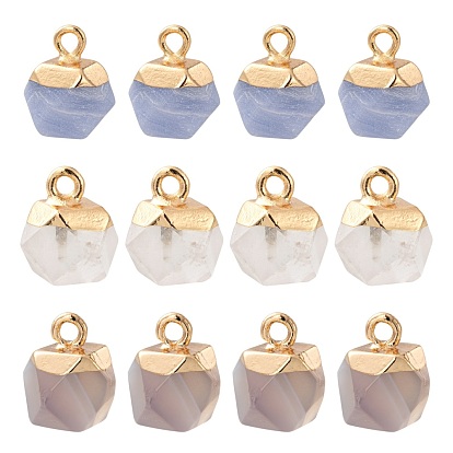 6 piezas 3 estilo jade blanco natural y ágata gris y dijes de cristal de cuarzo, con bucles superiores de hierro chapado en oro, cuentas redondas con corte de estrella