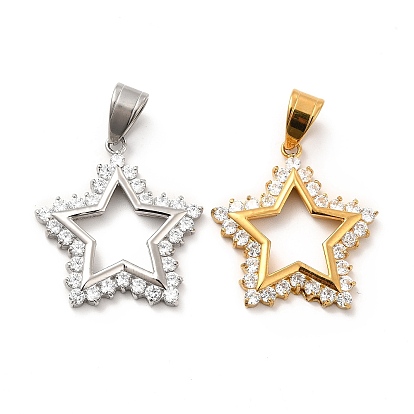 304 Stainless Steel Pendants, with Crystal Rhinestone, Star Charms