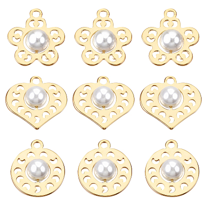 18 шт 3 стиль латунные подвески, с абс пластмассовыми жемчужными бисером, без никеля , реальный 18 k позолоченный