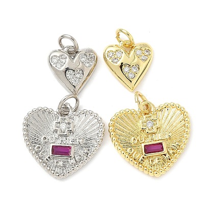 Латунные микро проложить кубического циркония подвески, сердце прелести, долговечный, без кадмия и без свинца, стойки покрытие, с целью перехода в кольце