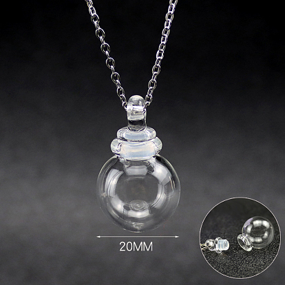 Lampwork Round Bottle Pendant Necklace with Titanium Steel Chain, Essential Oil Vial Necklace for Women, Stainless Steel Color