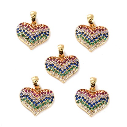 Brass Micro Pave Cubic Zirconia Pendants, Long-Lasting Plated, Cadmium Free & Lead Free, Heart