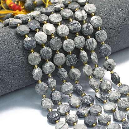 Натуральная карта каменные бусы пряди, граненый шестиугольный разрез, плоско-круглые, с бисером