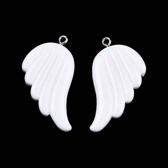 Pendentifs en résine opaque, charmes d'ailes, avec boucles en fer plaqué platine