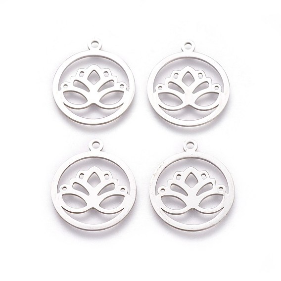 304 подвески из нержавеющей стали, плоские круглые с цветком