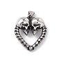 304 подвески для ручной полировки из нержавеющей стали, сердце с черепом