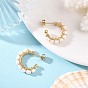 304 Stainless Steel Stud Earrings, Natural Cultured Freshwater Pearl Half Hoop Earrings for Women
