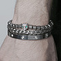 Retro Zircon Leopard Head Bracelet and Roman Alphabet Stainless Steel Bracelet Set for Men
