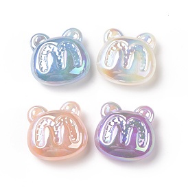 Perles acryliques opaques, de couleur plaquée ab , ours avec motif lettre m