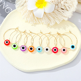 Colorful Acrylic Devil Eye Earrings with Turkish Eye Metal Hoops for Women's Fashion Jewelry