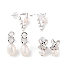 Sterling Silver Stud Earrings, with Natural Pearl, Jewely for Women