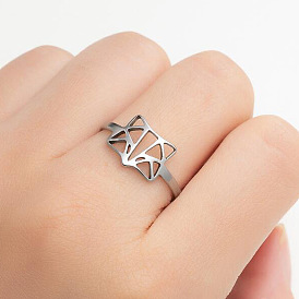 Cute and Chic Stainless Steel Animal Ring with Folded Paper Fox and Cat Cutouts