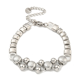 304 Stainless Steel Rectangle & Round Ball Link Chain Bracelets