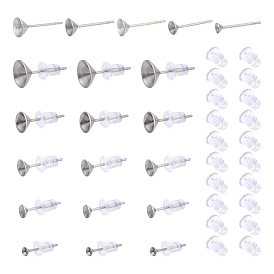 304 Stainless Steel Post Stud Earring Settings, for Pointed Back Xilion Rivoli Rhinestone, with Silicone Ear Nuts