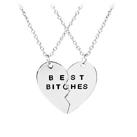 Broken Heart Pendant Necklace, Letter Charm Necklace and Best Friends Peach Heart Necklaces Set