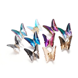 Brass Micro Pave Clear Cubic Zirconia Brooches, with Faceted Glass and Cardboard Boxes, Back Plated, Butterfly, Golden
