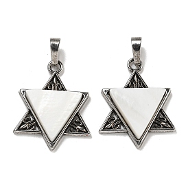 Natural White Shell Pendants, Star of David Charms, with Alloy Findings, Cadmium Free & Lead Free