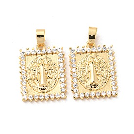 Brass Micro Pave Cubic Zirconia Pendants, Long-Lasting Plated, Rectangle