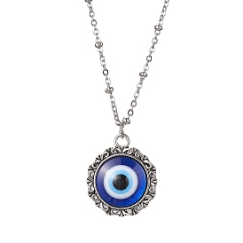Evil Eye Resin Alloy Pendants Necklaces, 304 Stainless Steel Satellite Chains Necklaces for Women
