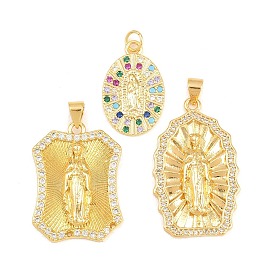 Brass Micro Pave Cubic Zirconia Pendants, Irregularity with Human Charms, Cadmium Free & Lead Free, Long-Lasting Plated, Rack Plating, Real 18K Gold Plated