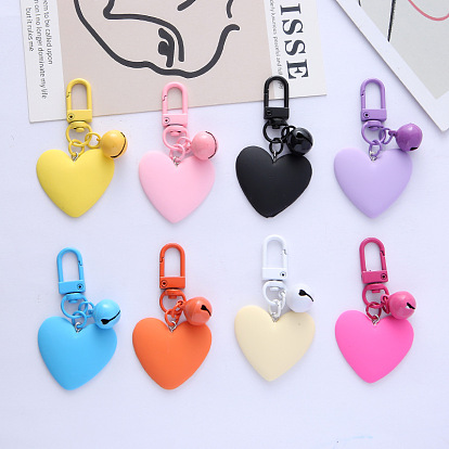 Candy-colored Heart Bell Keychain with Cute Girl Peach Earphone Case Bag Pendant