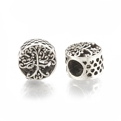 Tibetan Style Alloy Beads, Hollow, Large Hole Beads, Flat Round with Tree of Life