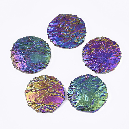 Electroplated  Natural Dragon Blood Jasper Pendants, Rainbow Plated, Flat Round