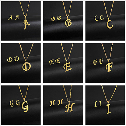 Golden Stainless Steel Initial Letter Jewelry Set, Stud Earrings & Pendant Necklaces