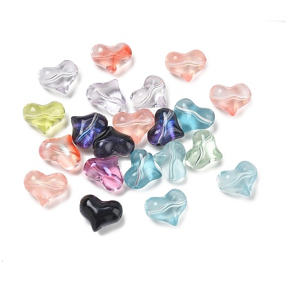 Perles de verre transparentes avec peinture à cuisson, cœur, avec de la poudre de paillettes