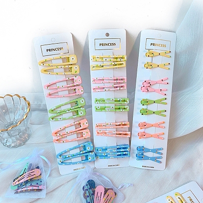 10Stück Krokodilklemmen aus Legierung in Macaron-Farbe, ausgehöhlte Haar-Accessoires für Mädchen und Frauen, Blumenmuster