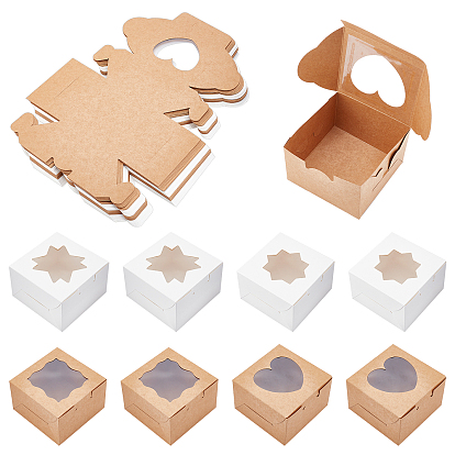 36Pcs 4 Style Square Kraft Paper Candy Boxes, with Window, for Wedding Gift Packaging Supplies