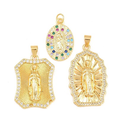 Brass Micro Pave Cubic Zirconia Pendants, Irregularity with Human Charms, Cadmium Free & Lead Free, Long-Lasting Plated, Rack Plating, Real 18K Gold Plated