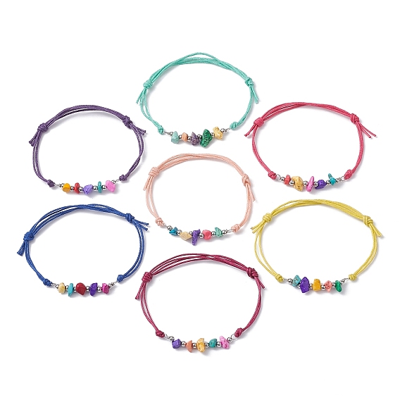 7 браслеты из плетеных бусин из окрашенной натуральной бирюзы, регулируемые женские браслеты из вощеного хлопкового шнура