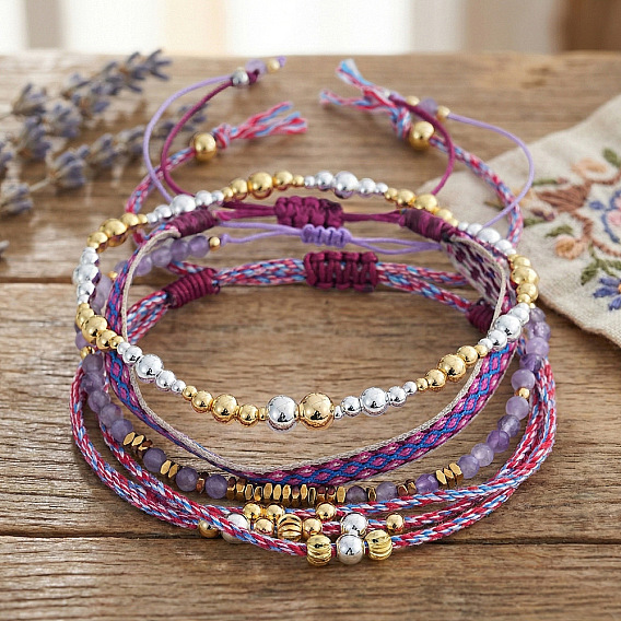 Регулируемые плетеные браслеты из натуральных бусин с драгоценными камнями