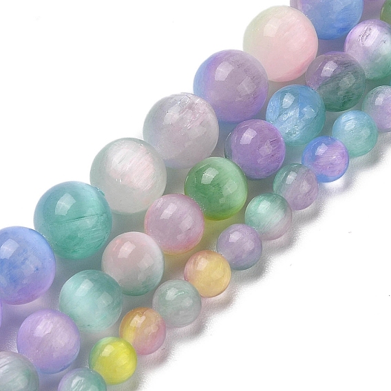 Нити из натурального селенита, окрашенные, круглые