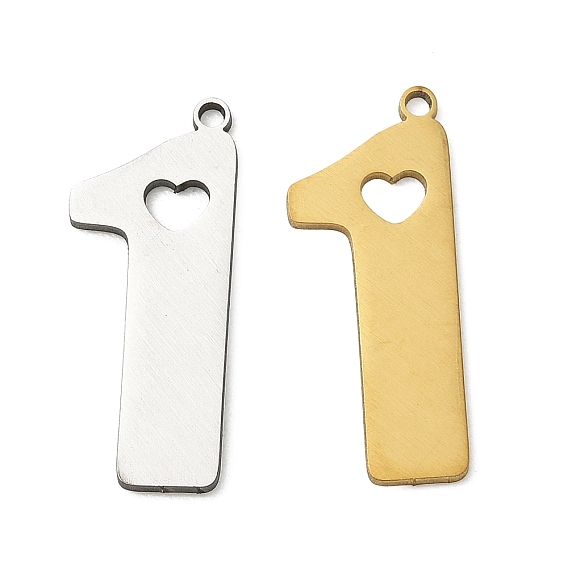201 Stainless Steel Pendants, Number 1 with Heart Charms, Cut-Out