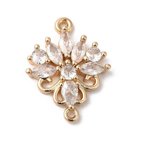 Brass Pave Clear Glass Connector Charms, Nickel Free, Flower Links