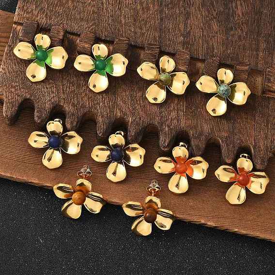 304 из нержавеющей стали серьги, с природных драгоценных камней, реальный 18 k позолоченный