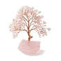 Natural Gemstone Tree Display Decoration, Natural Rose Quartz Base Feng Shui Ornament for Wealth, Luck, Rose Gold Brass Wires Wrapped