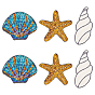 6Pcs 3 Style Beach Theme Glitter Cloth Patches, Iron on/Sew On Sequin Applique, for Sewing Craft Decoration, Starfish & Shell & Conch Shape