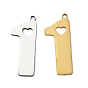 201 Stainless Steel Pendants, Number 1 with Heart Charms, Cut-Out