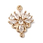 Brass Pave Clear Glass Connector Charms, Nickel Free, Flower Links
