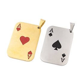 304 Stainless Steel Pendants, with Enamel, Playing Card